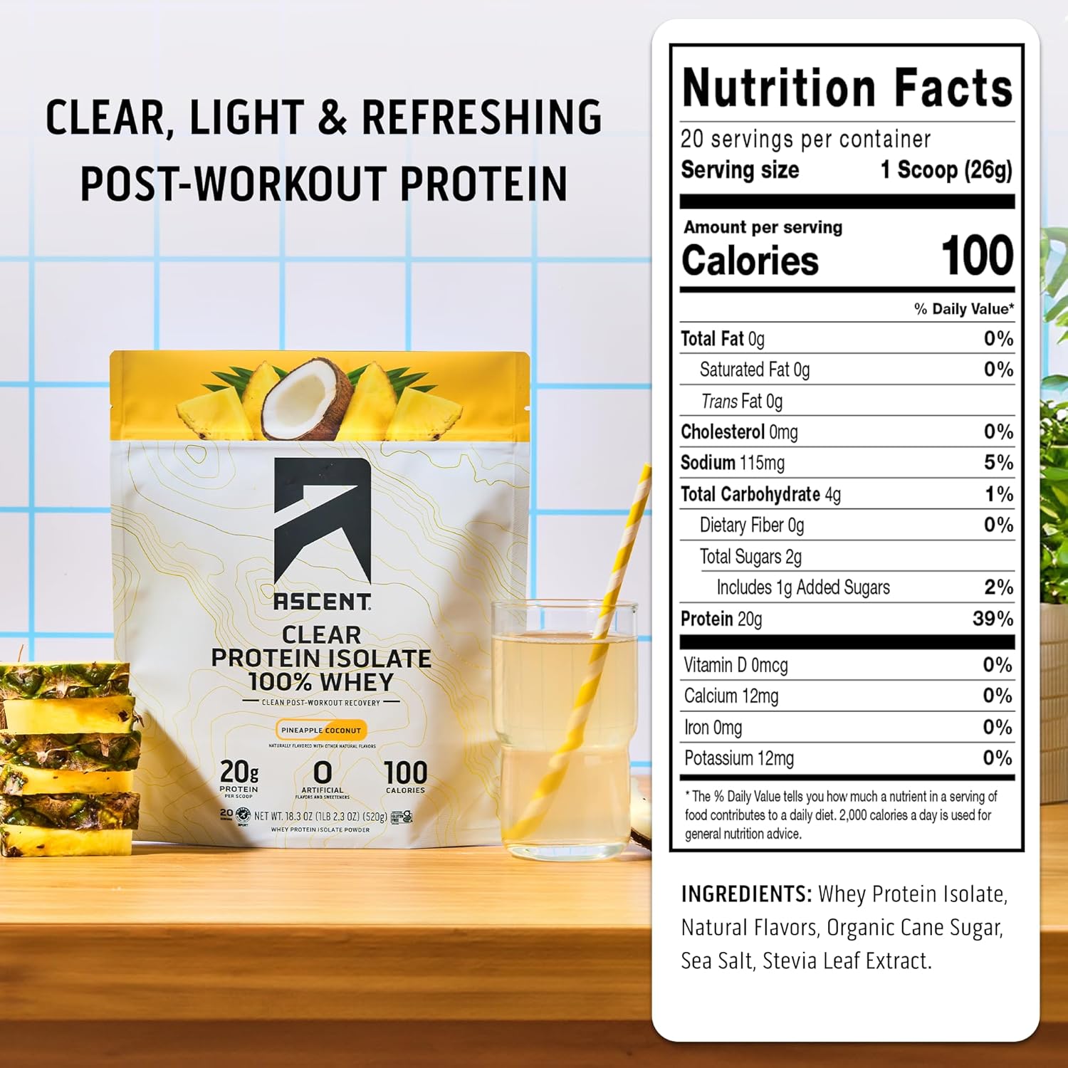 Pineapple Coconut Clear Whey Protein Isolate by Ascent - High-Quality Protein Supplement