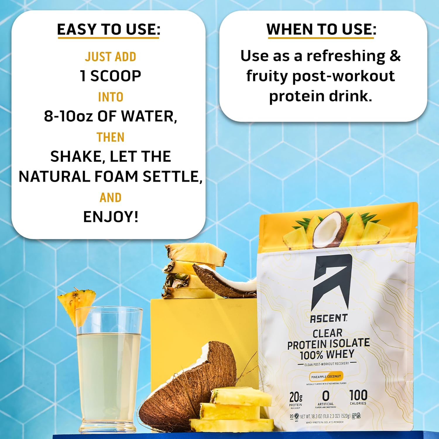 Pineapple Coconut Clear Whey Protein Isolate by Ascent - High-Quality Protein Supplement
