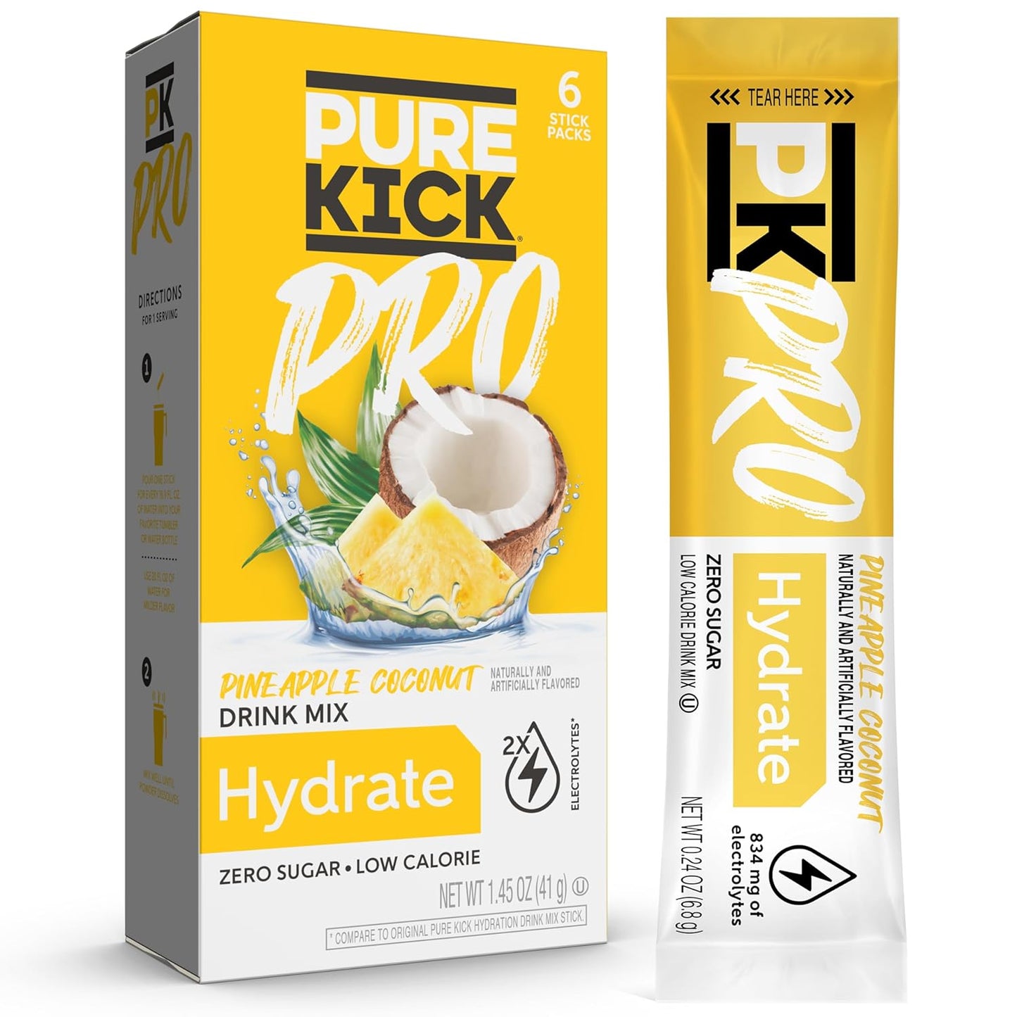 Pineapple Coconut PURE KICK PRO Hydration Electrolyte Drink Mix - 6 Packets per Box