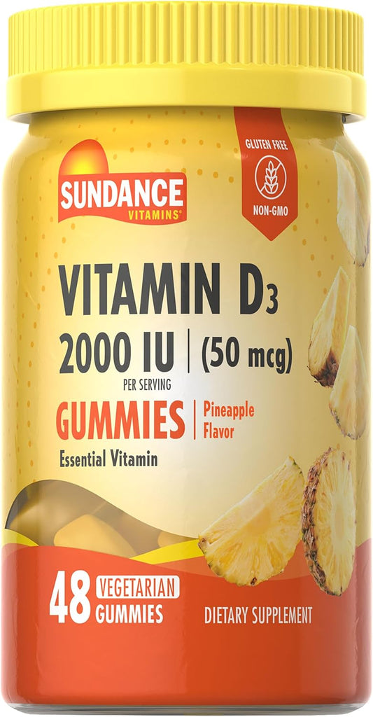 Pineapple Flavor Vitamin D3 Gummies | 2000 IU (50mcg) | 48 Count | Vegetarian, Non-GMO, Gluten Free