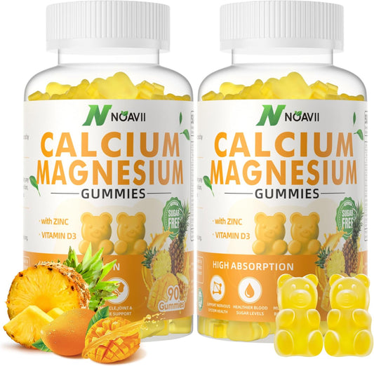 Pineapple Flavored Calcium Magnesium Zinc Gummies with Vitamin D3 and Ashwagandha - 180 Count - High Potency and Enhanced Absorption Formula