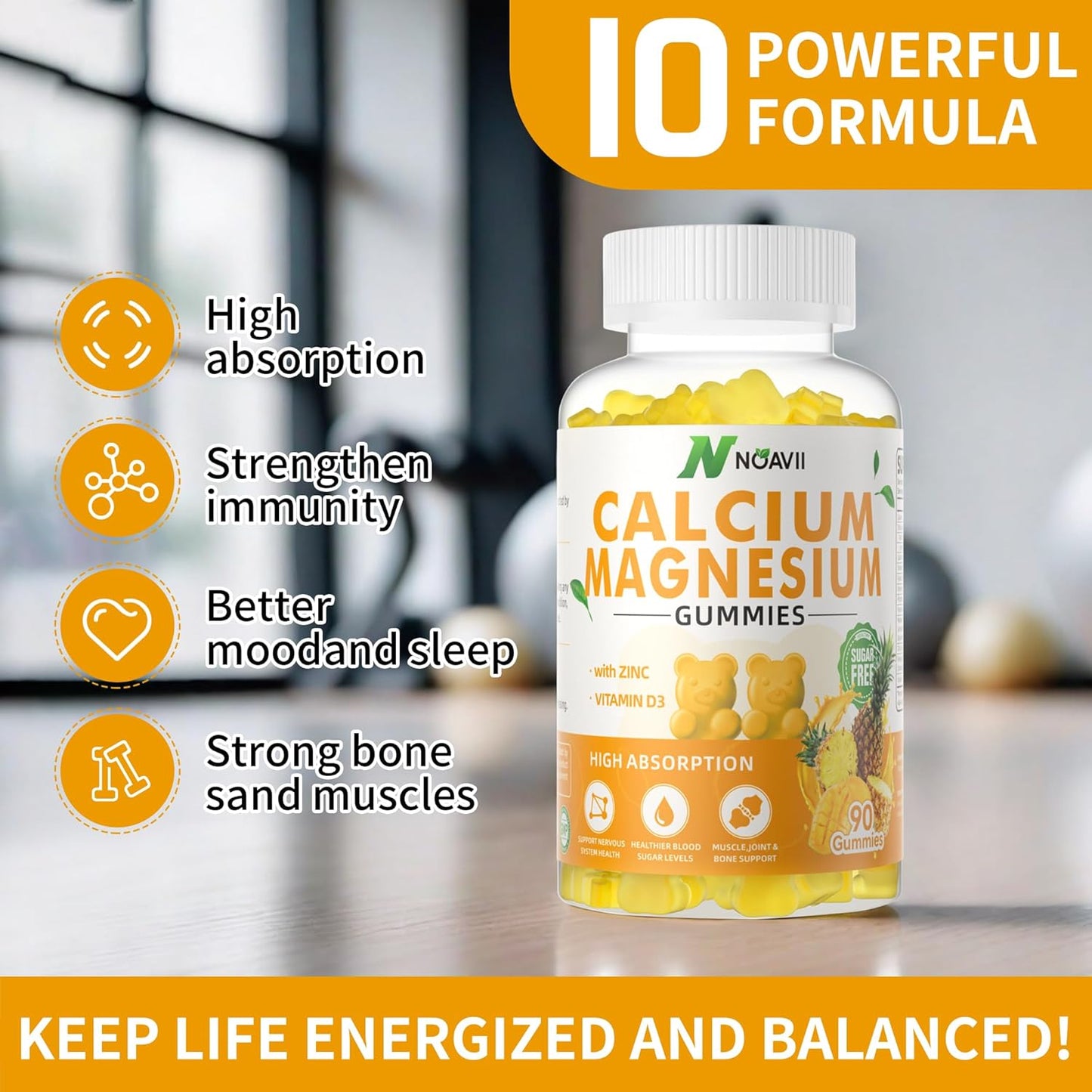 Pineapple Flavored Calcium Magnesium Zinc Gummies with Vitamin D3 and Ashwagandha - 180 Count - High Potency and Enhanced Absorption Formula