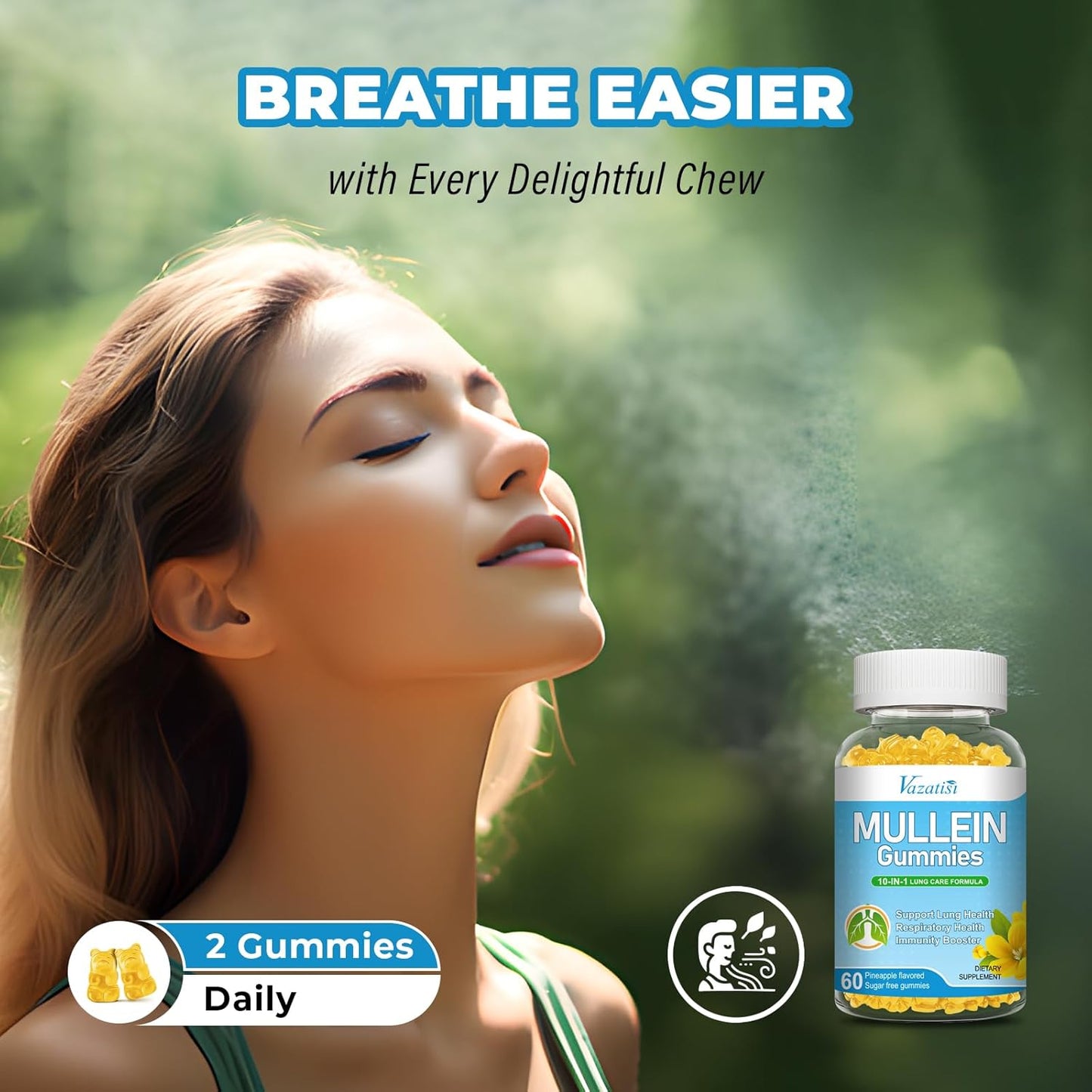 Pineapple Flavored Lung Detox Gummies with Mullein Leaf Extract, Bromelain, Quercetin, and Magnesium - 120 Count