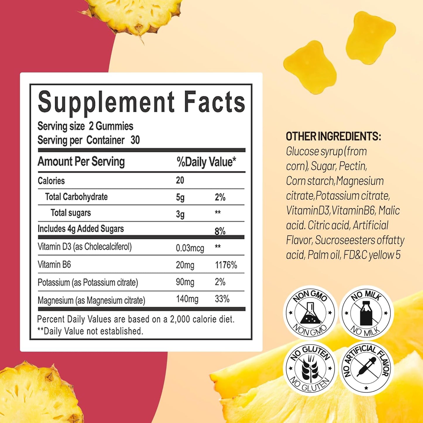 Pineapple Flavored Potassium Magnesium Gummies for Muscle and Immune Health, 60 Count - BoostGo Australia