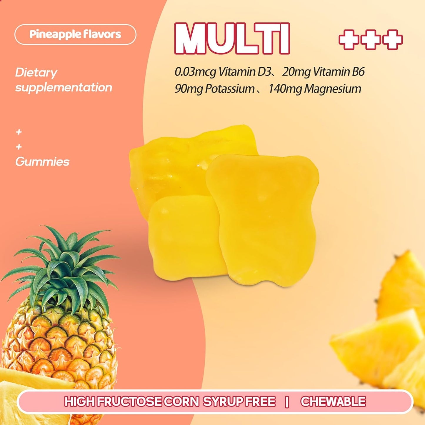Pineapple Flavored Potassium Magnesium Gummies for Muscle and Immune Health, 60 Count - BoostGo Australia