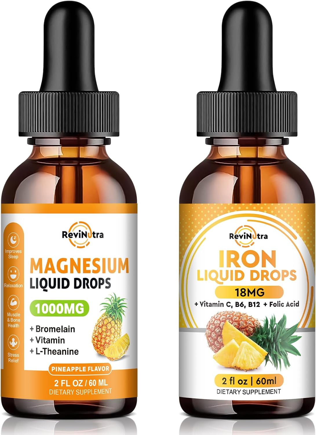Pineapple Flavored ReviNutra Liquid Magnesium and Iron Supplement for Enhanced Health and Wellness