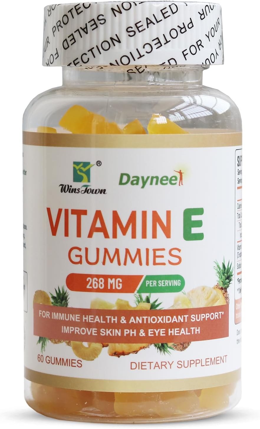 Pineapple Flavored Vitamin E Gummies - 268mg Antioxidant Supplements for Immune Health, Adults, Men, Women - 60 Count