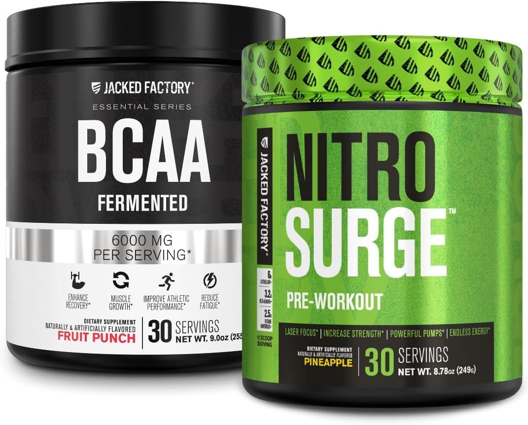 Pineapple Pre-Workout & Fruit Punch BCAA Combo for Muscle Building & Recovery by Jacked Factory
