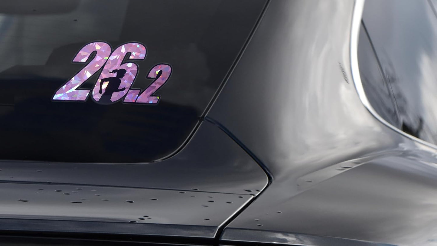 Pink Reflective 26.2 Marathon Decal Sticker - Weatherproof Universal Fit Automotive Grade 2.25" x 3.75