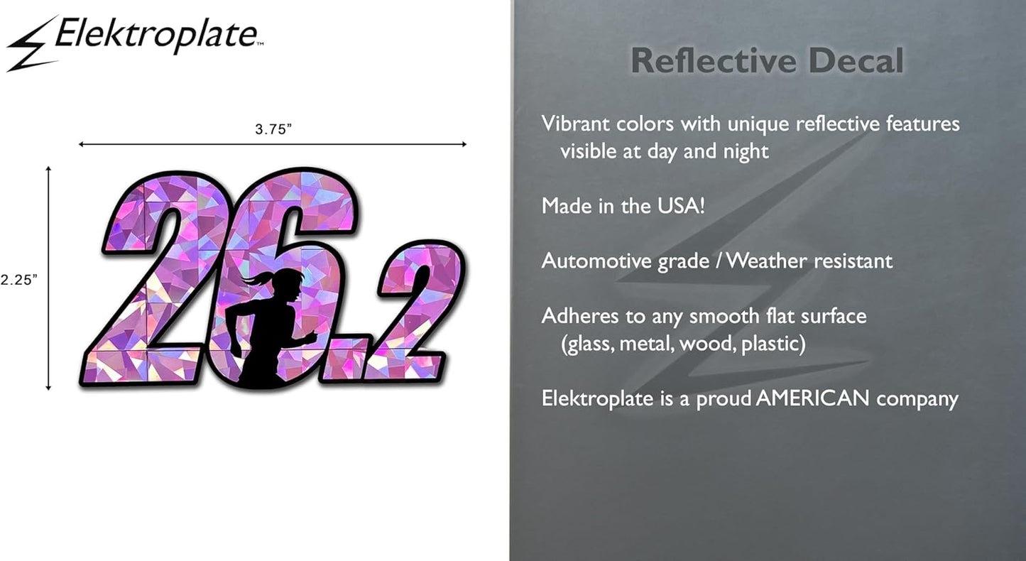 Pink Reflective 26.2 Marathon Decal Sticker - Weatherproof Universal Fit Automotive Grade 2.25" x 3.75