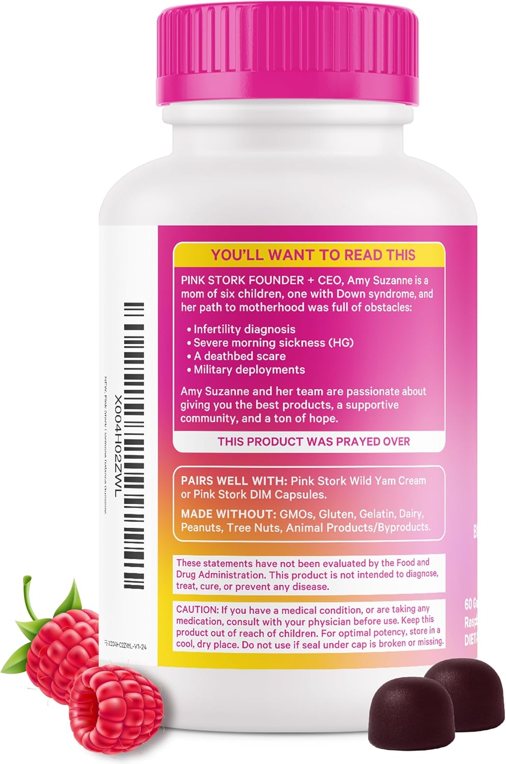 Pink Stork Hormone Balance Gummies - Mood, Energy, Bloating Support for Women - PMS, Perimenopause, Menopause - Red Raspberry Leaf & Black Cohosh - 60 Gummies