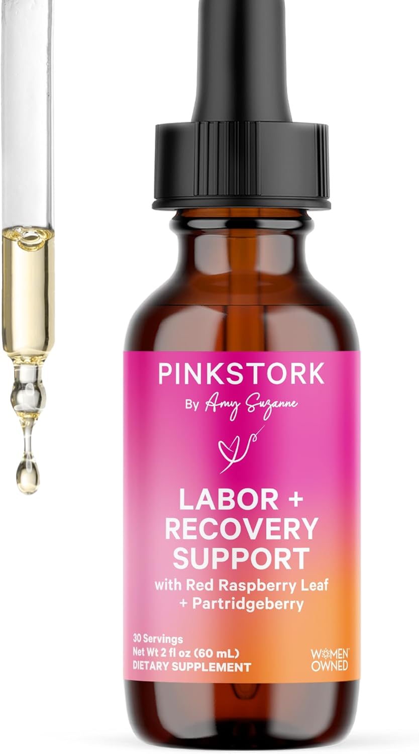 Pink Stork Labor Prep and Recovery Tincture with Red Raspberry Leaf - Natural Third Trimester & Postpartum Support - 9 Herbs for Gentle Birth, Uterine Support, & Hormone Balance - 2 oz Bottle - BoostGo Australia