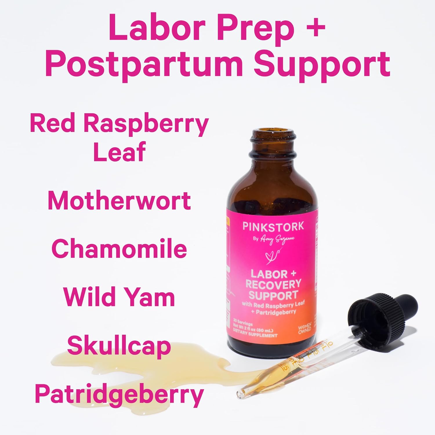 Pink Stork Labor Prep and Recovery Tincture with Red Raspberry Leaf - Natural Third Trimester & Postpartum Support - 9 Herbs for Gentle Birth, Uterine Support, & Hormone Balance - 2 oz Bottle - BoostGo Australia