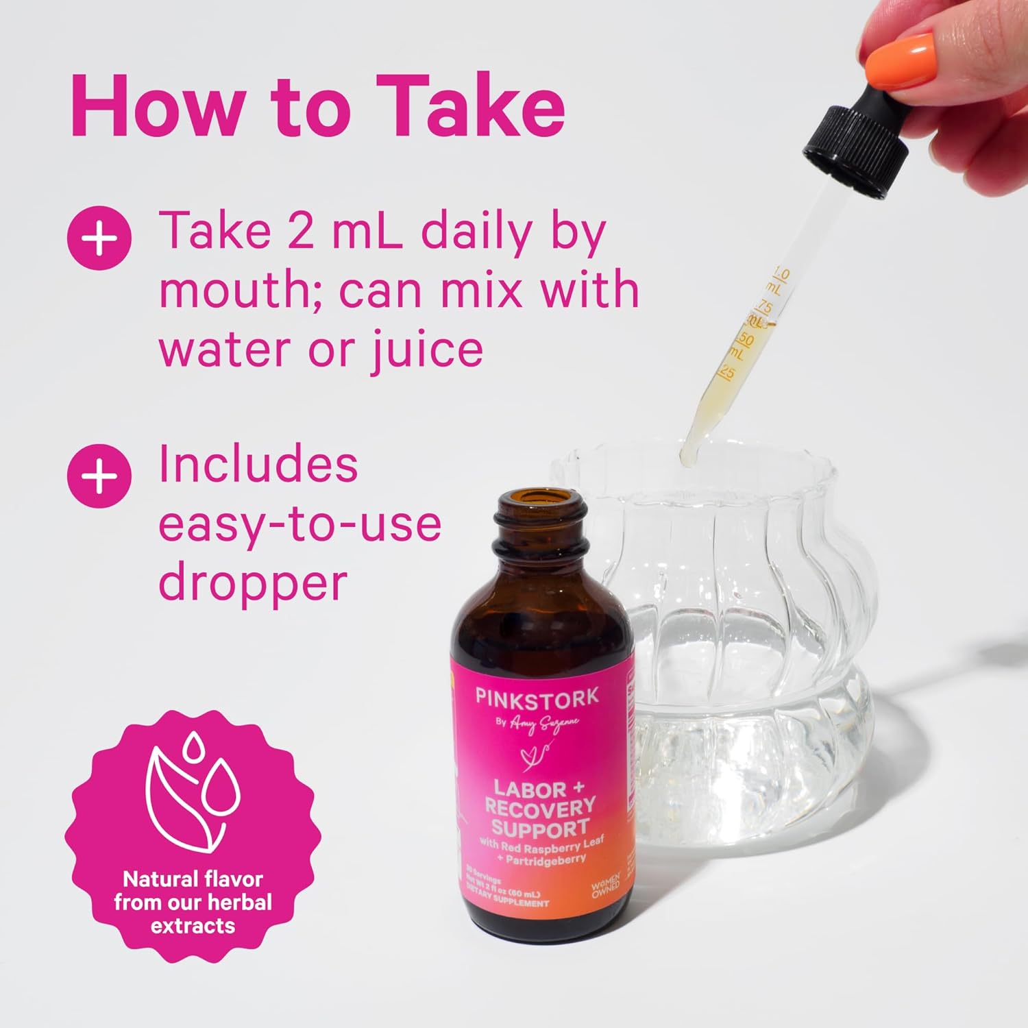 Pink Stork Labor Prep and Recovery Tincture with Red Raspberry Leaf - Natural Third Trimester & Postpartum Support - 9 Herbs for Gentle Birth, Uterine Support, & Hormone Balance - 2 oz Bottle - BoostGo Australia