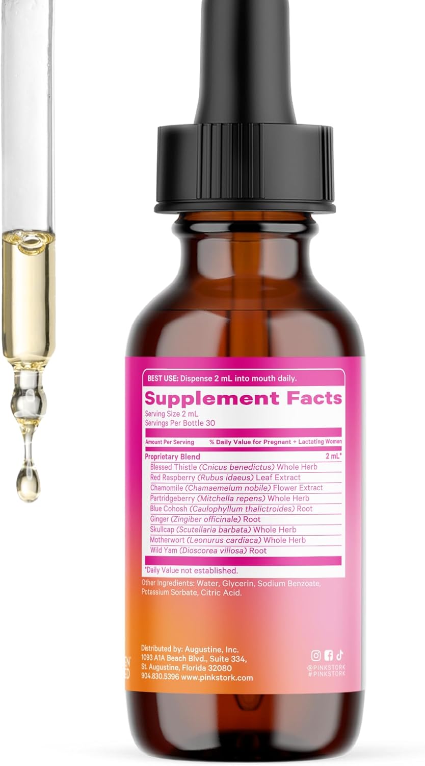 Pink Stork Labor Prep and Recovery Tincture with Red Raspberry Leaf - Natural Third Trimester & Postpartum Support - 9 Herbs for Gentle Birth, Uterine Support, & Hormone Balance - 2 oz Bottle - BoostGo Australia