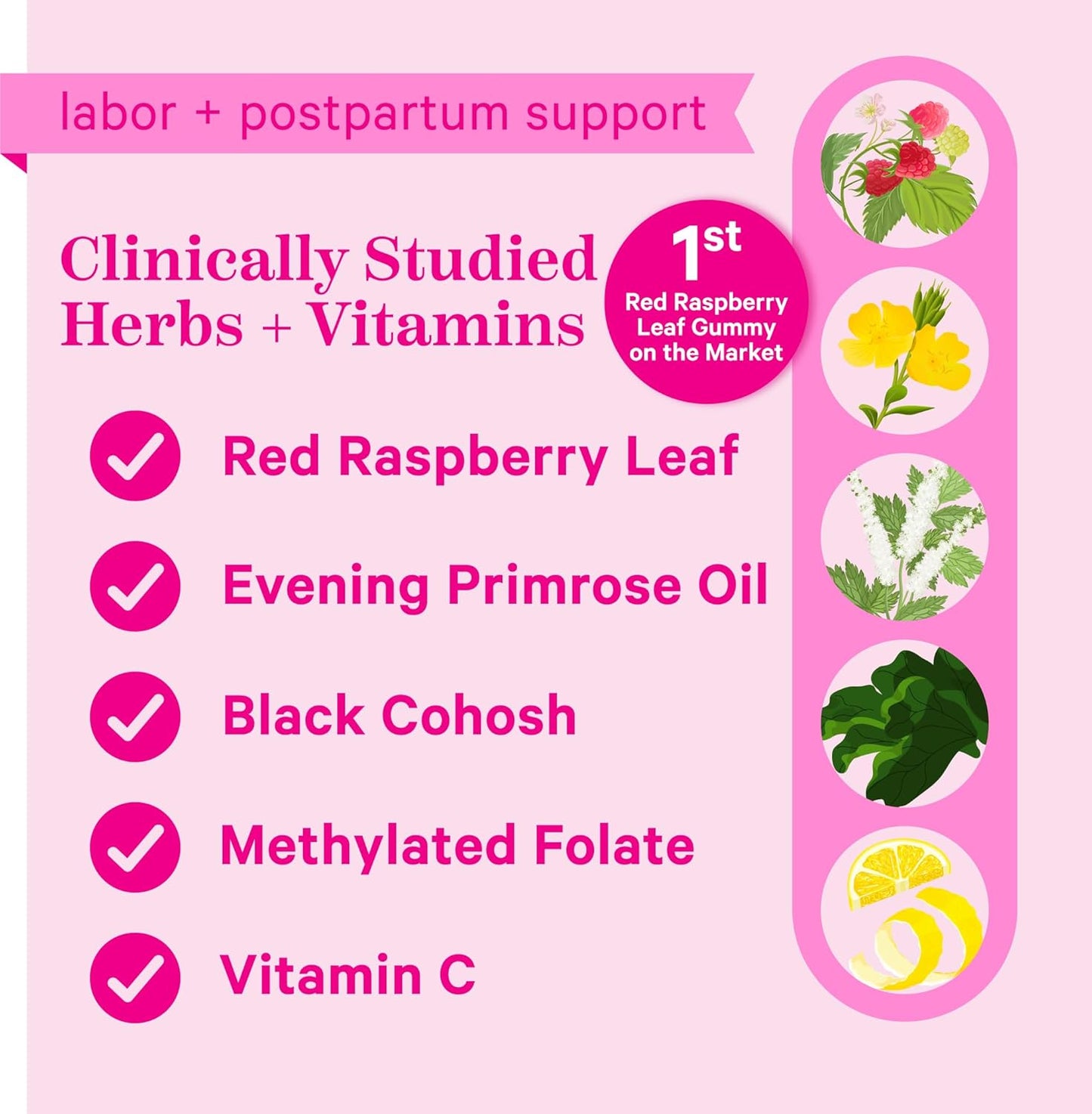 Pink Stork Red Raspberry Leaf Gummies - Labor Prep + Postpartum Mood Support - 60 Vegan Gummy Supplements - BoostGo Australia