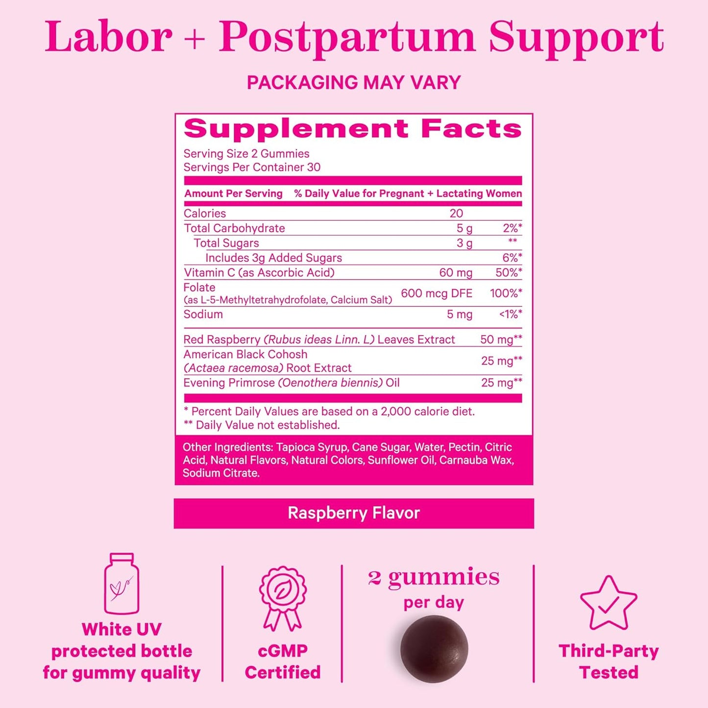 Pink Stork Red Raspberry Leaf Gummies - Labor Prep + Postpartum Mood Support - 60 Vegan Gummy Supplements - BoostGo Australia