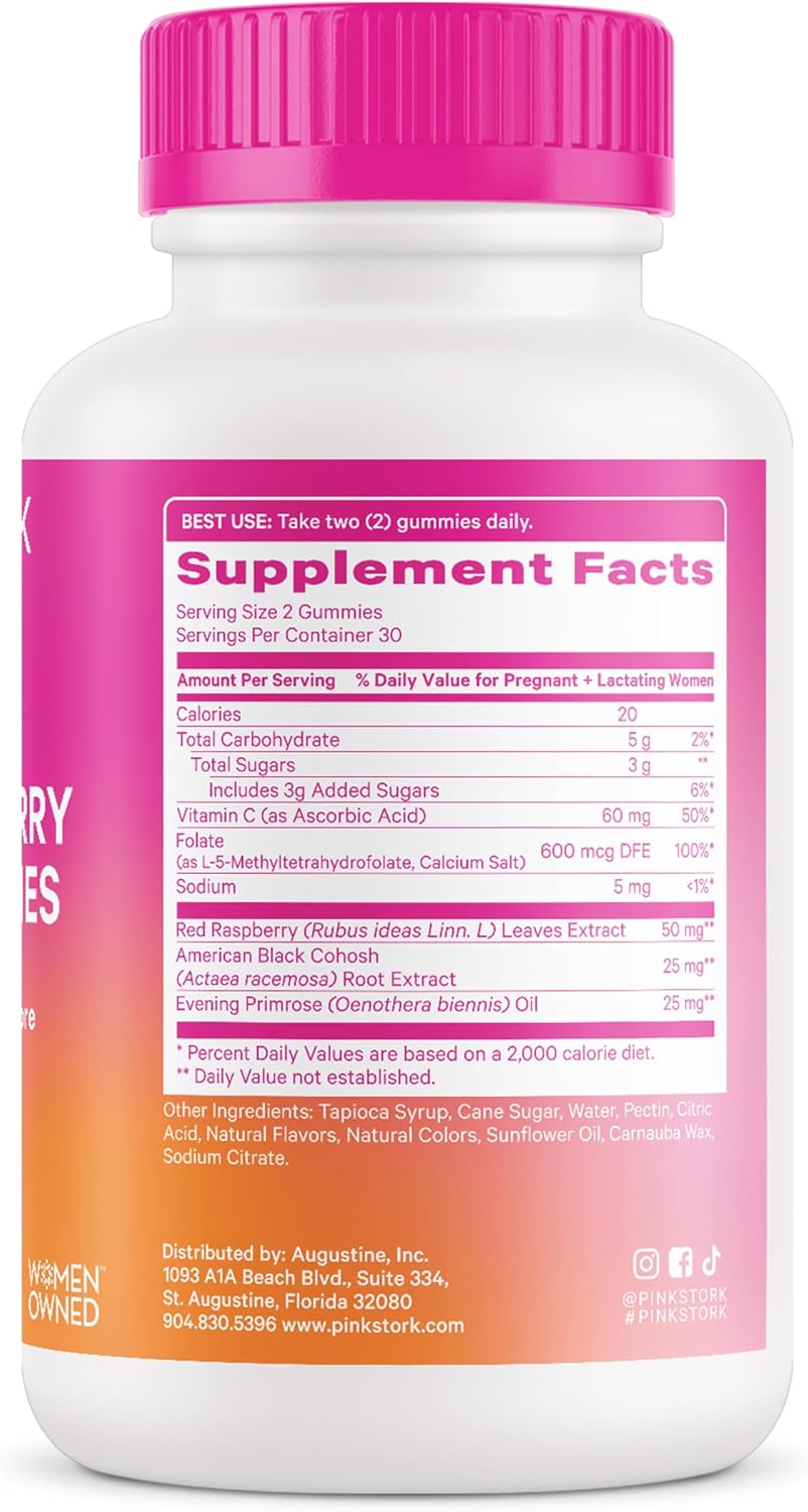 Pink Stork Red Raspberry Leaf Gummies - Labor Prep + Postpartum Mood Support - 60 Vegan Gummy Supplements - BoostGo Australia