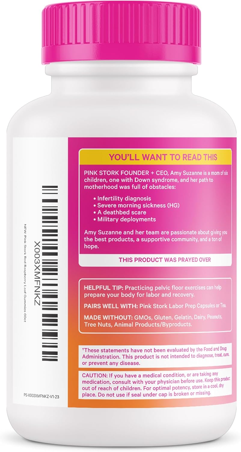 Pink Stork Red Raspberry Leaf Gummies - Labor Prep + Postpartum Mood Support - 60 Vegan Gummy Supplements - BoostGo Australia