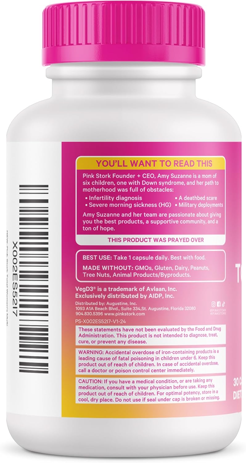 Pink Stork Women's Multivitamin Capsules - Boost Hair, Skin, Nails, Energy, & Immunity with 19 Essential Nutrients - Includes Iron, Zinc, B6, B12 - 30 Count