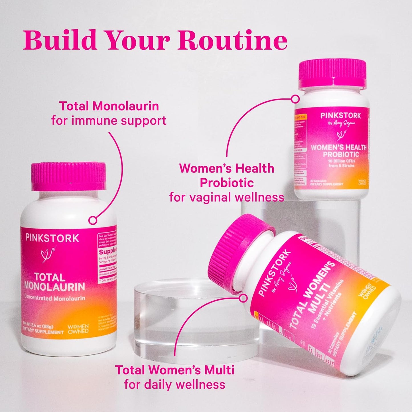 Pink Stork Women's Probiotic Capsules - Supports Vaginal Health & pH Balance with 10 Billion CFUs - 5 Strains for Gut Flora & Immune Health - 30 Count