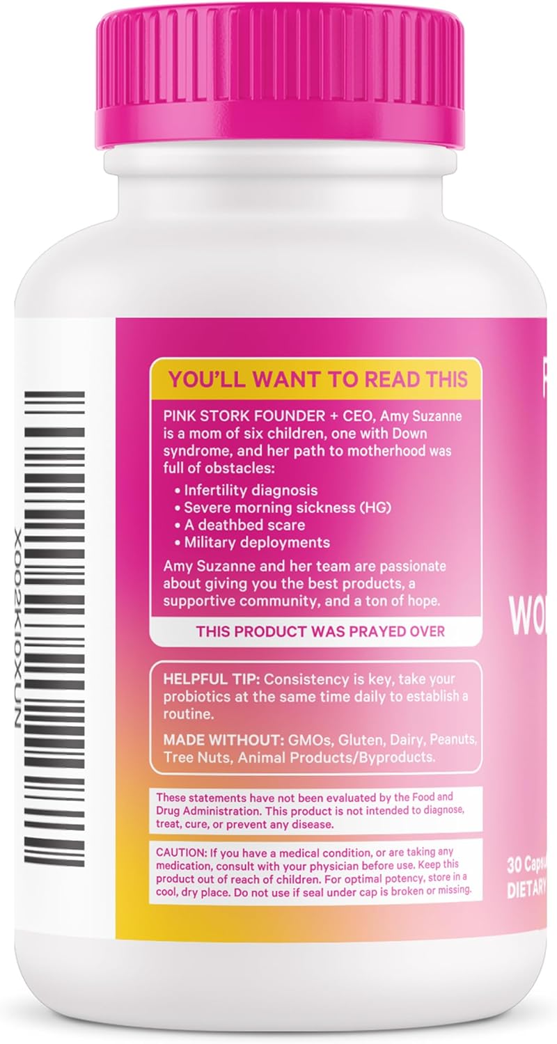 Pink Stork Women's Probiotic Capsules - Supports Vaginal Health & pH Balance with 10 Billion CFUs - 5 Strains for Gut Flora & Immune Health - 30 Count