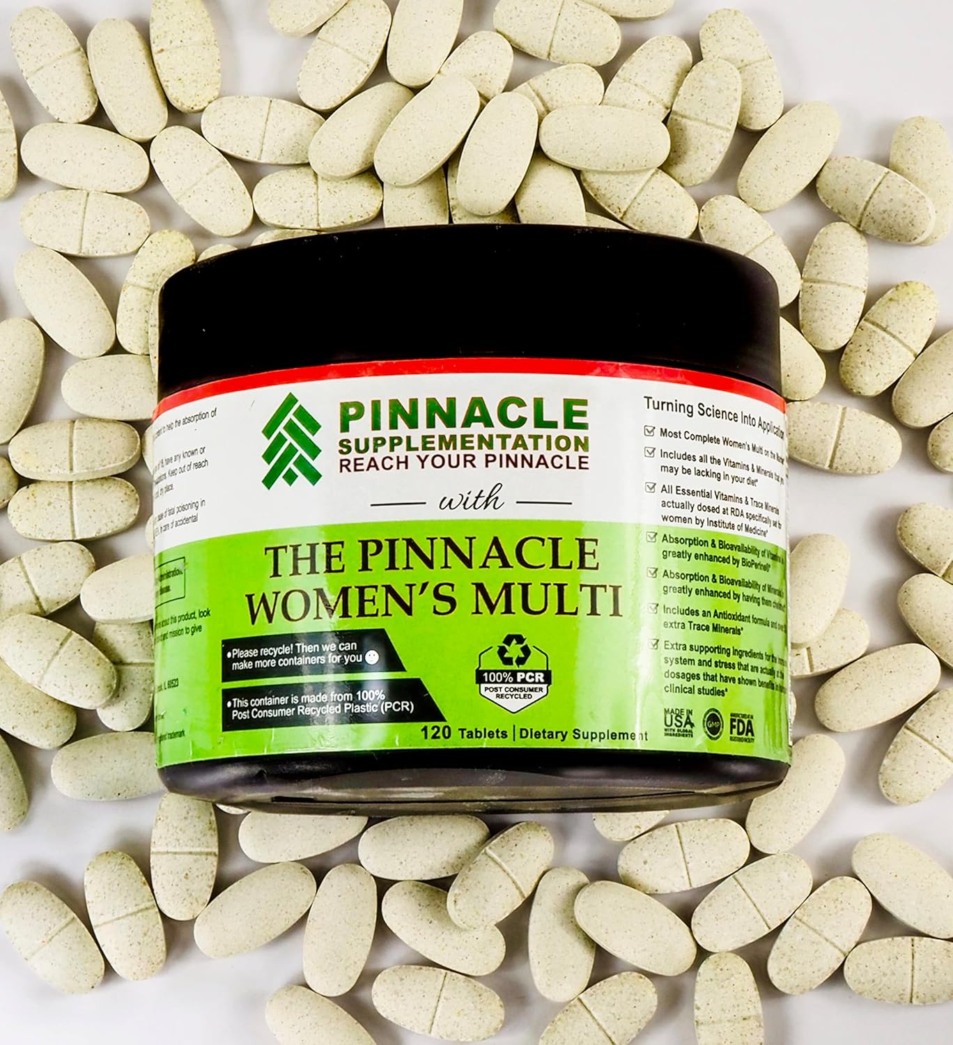 Pinnacle Women's Multivitamin with Iron, Vitamin D3, Vitamin C, B12, Biotin, Zinc, Calcium & Magnesium - 120 Count