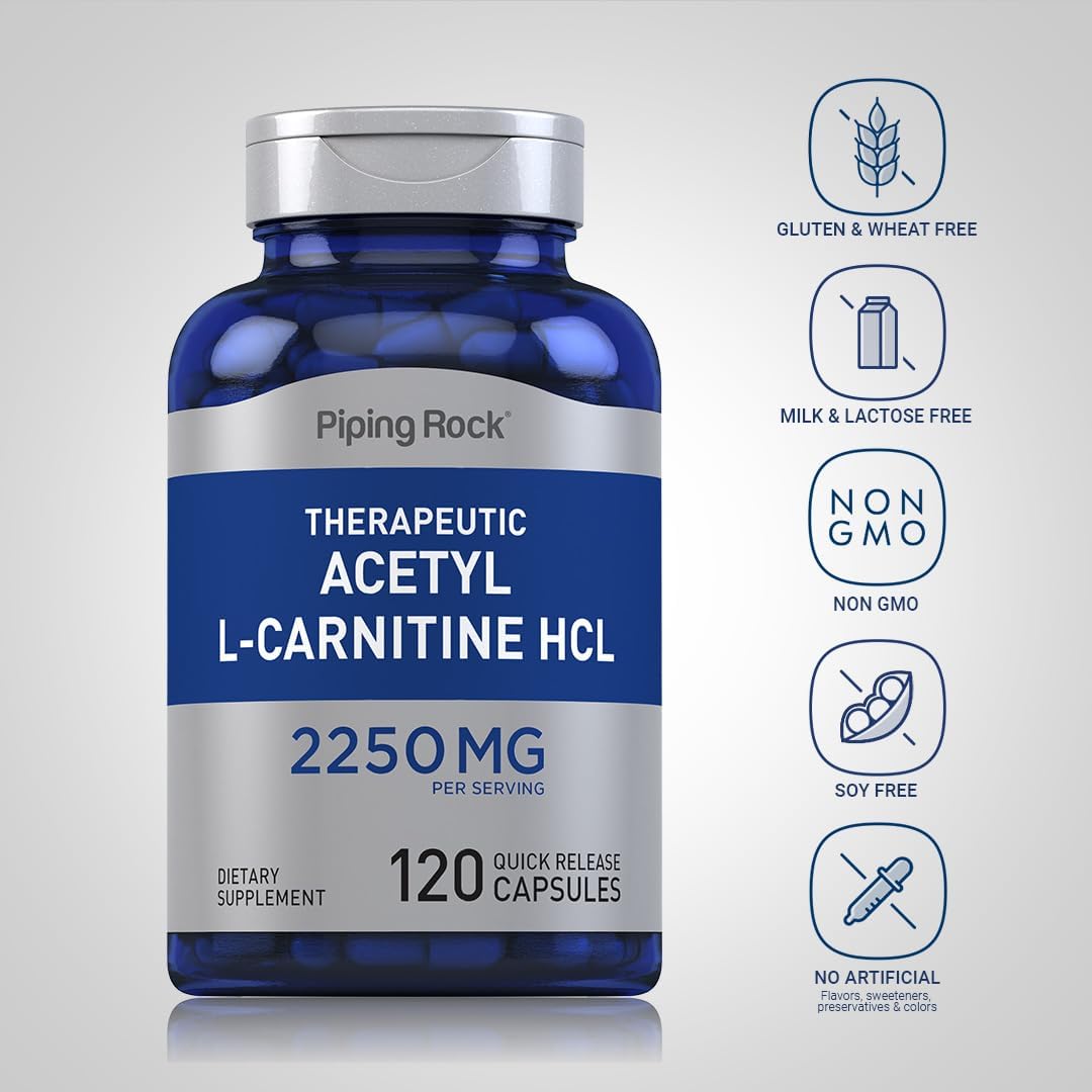 Piping Rock Acetyl L-Carnitine HCL 2250mg 120 Capsules - Therapeutic Non-GMO Gluten Free Supplement