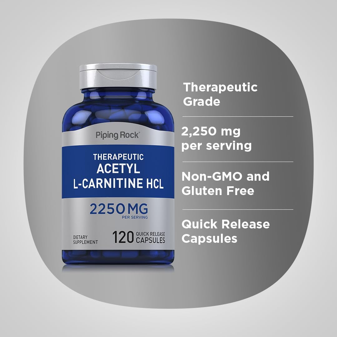 Piping Rock Acetyl L-Carnitine HCL 2250mg 120 Capsules - Therapeutic Non-GMO Gluten Free Supplement