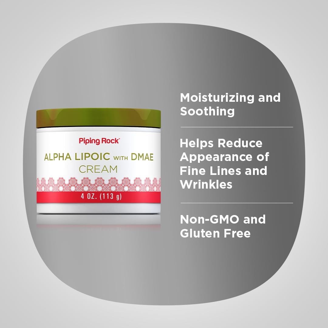 Piping Rock Alpha Lipoic Acid DMAE Cream 4 oz Hydrating Firming Face Skin Non GMO Gluten Free