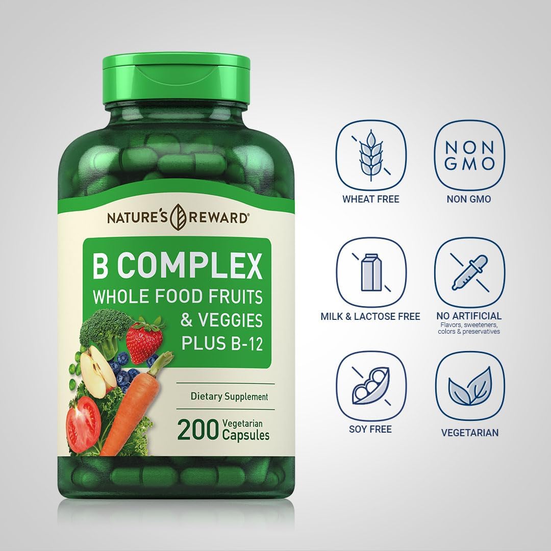 Piping Rock B Complex Capsules with Whole Food Fruits & Veggies - Vitamin B-12, Non-GMO & Vegetarian