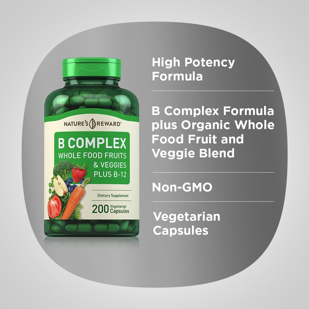 Piping Rock B Complex Capsules with Whole Food Fruits & Veggies - Vitamin B-12, Non-GMO & Vegetarian