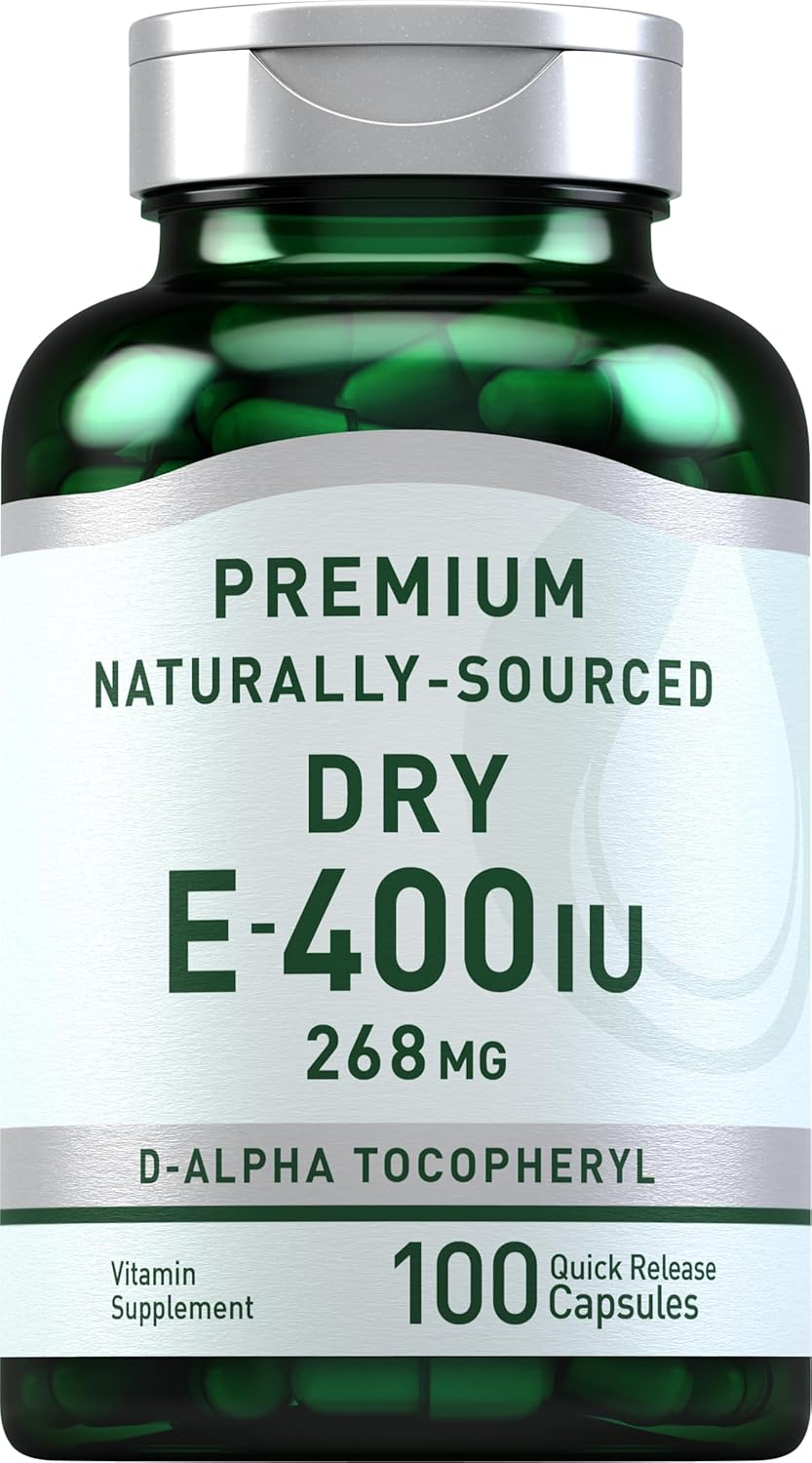 Piping Rock Dry Vitamin E 400 IU Capsules - D-Alpha Tocopheryl, 268mg, Non-GMO, Gluten Free Formula
