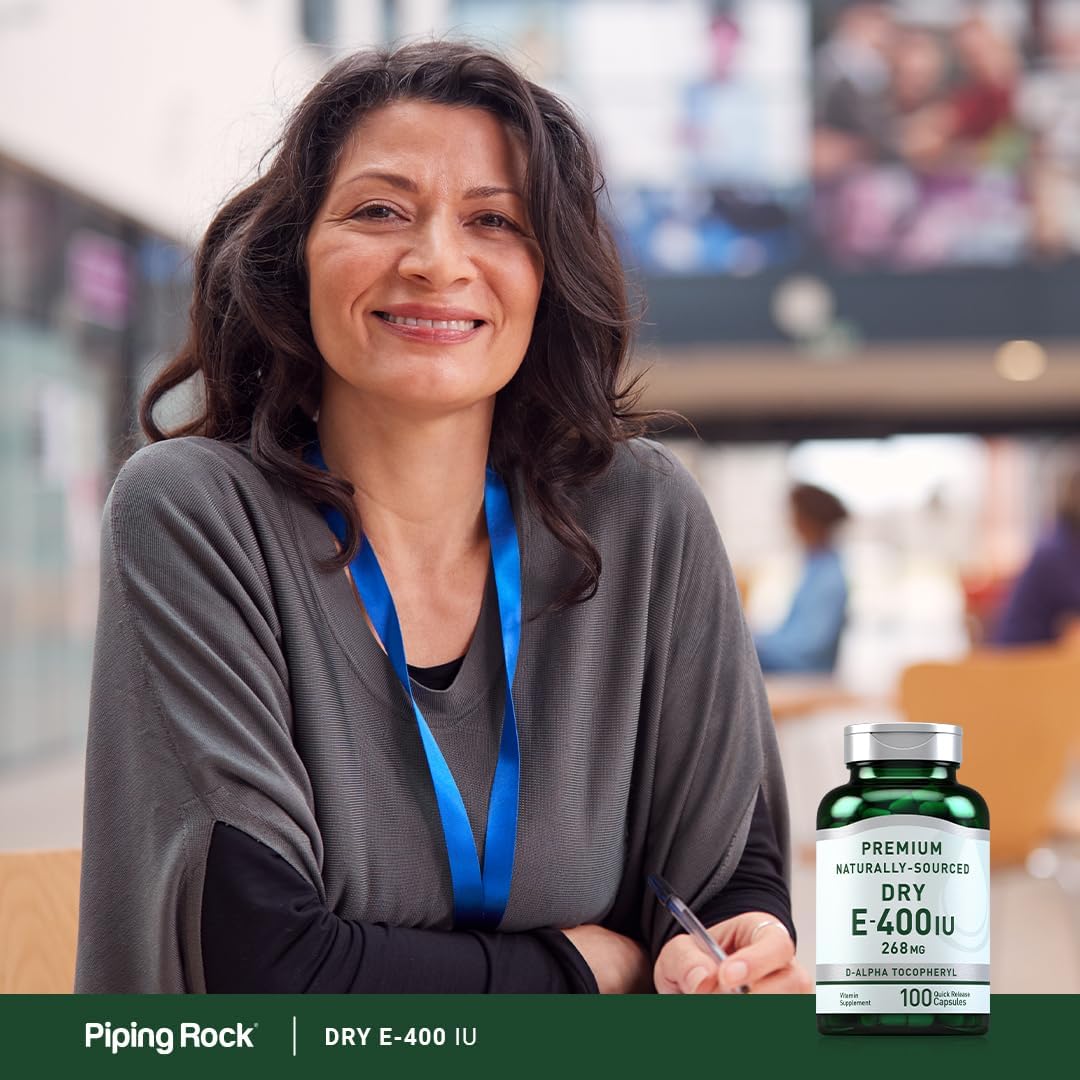 Piping Rock Dry Vitamin E 400 IU Capsules - D-Alpha Tocopheryl, 268mg, Non-GMO, Gluten Free Formula