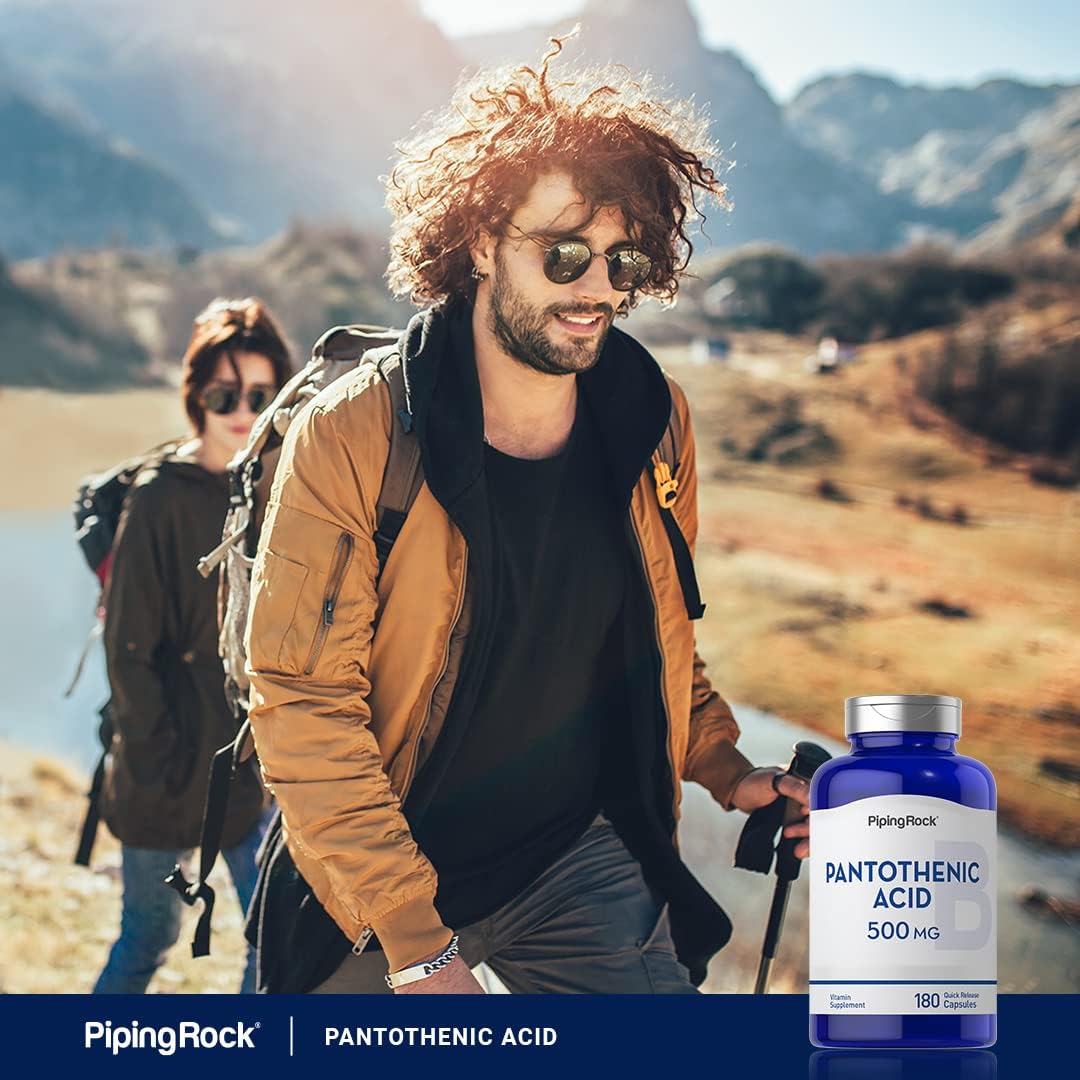 Piping Rock Pantothenic Acid 500mg Capsules - 180 Count B Vitamin Supplement, Non-GMO & Gluten Free