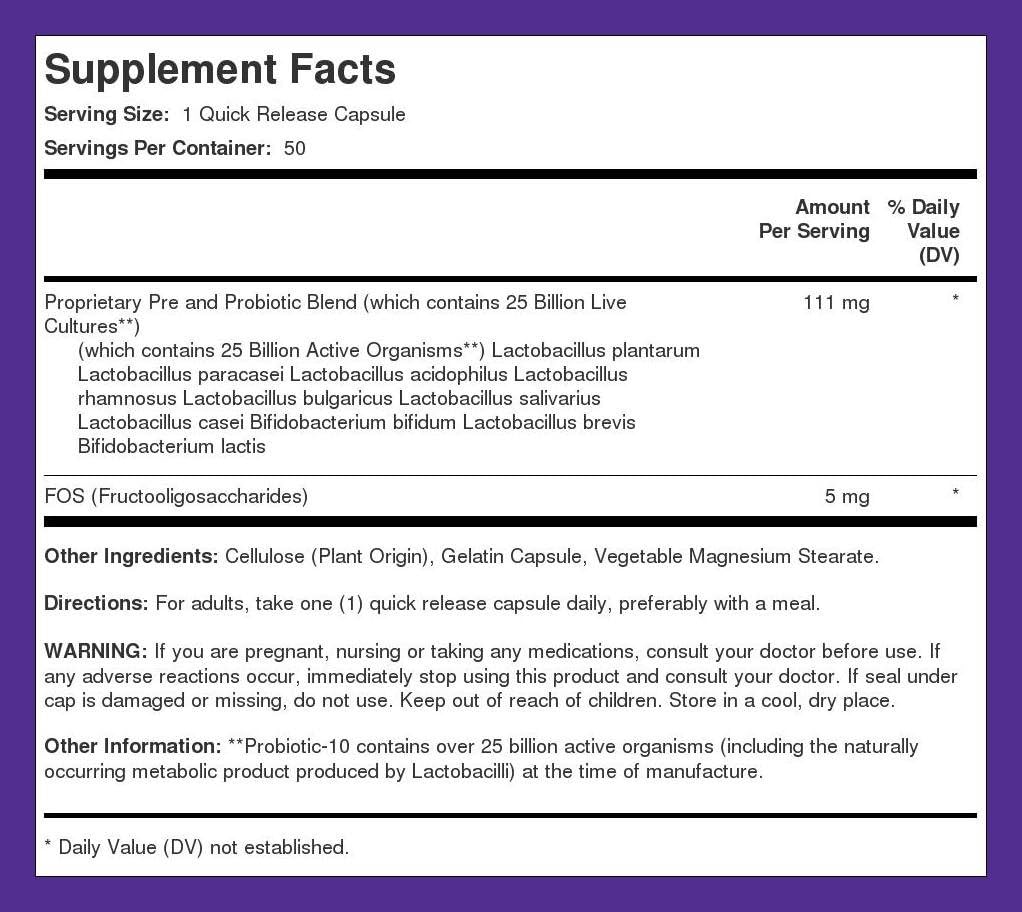Piping Rock Probiotic Multi Enzyme Capsules - 50 Billion Active Organisms - Digestive Formula with Prebiotics - Men and Women - Non-GMO - Gluten Free