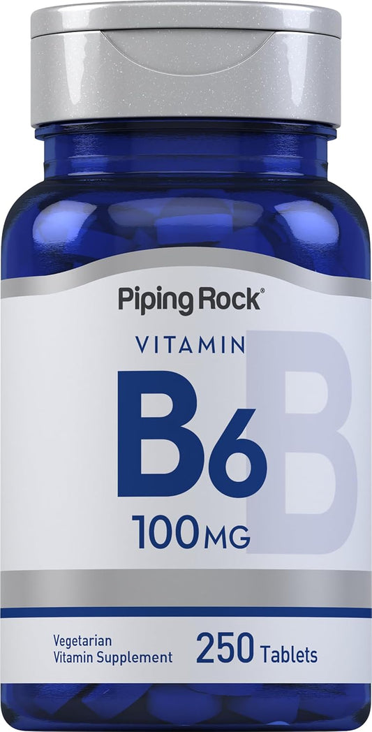 Piping Rock Vitamin B-6 100mg Tablets - Pyridoxine HCl Supplement, 250 Count - Non-GMO Vegetarian Formula