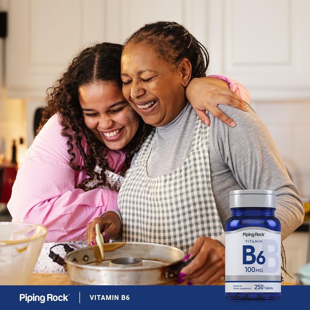 Piping Rock Vitamin B-6 100mg Tablets - Pyridoxine HCl Supplement, 250 Count - Non-GMO Vegetarian Formula