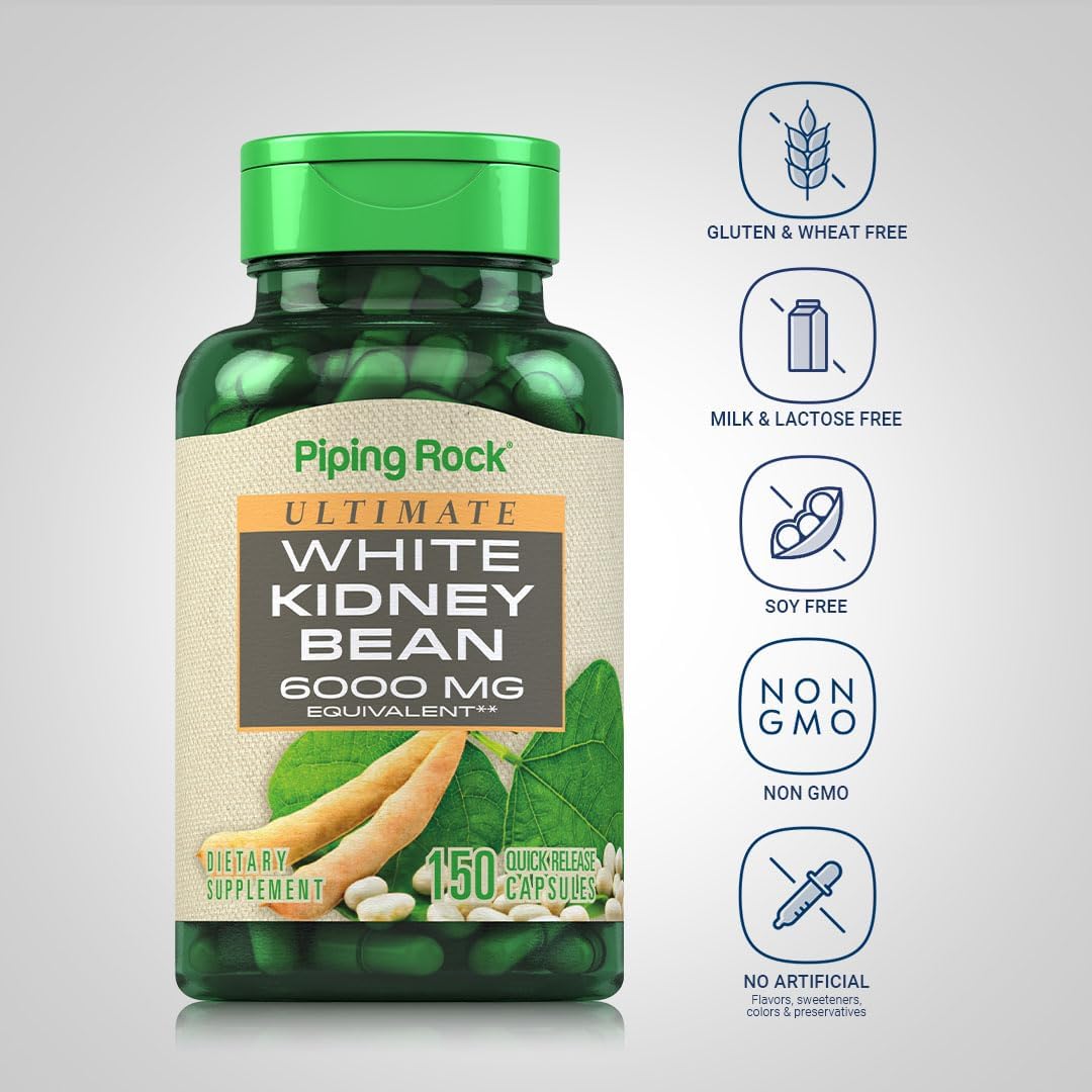 Piping Rock White Kidney Bean Extract 6000mg - 150 Capsules - Non-GMO & Gluten Free - BoostGo Australia