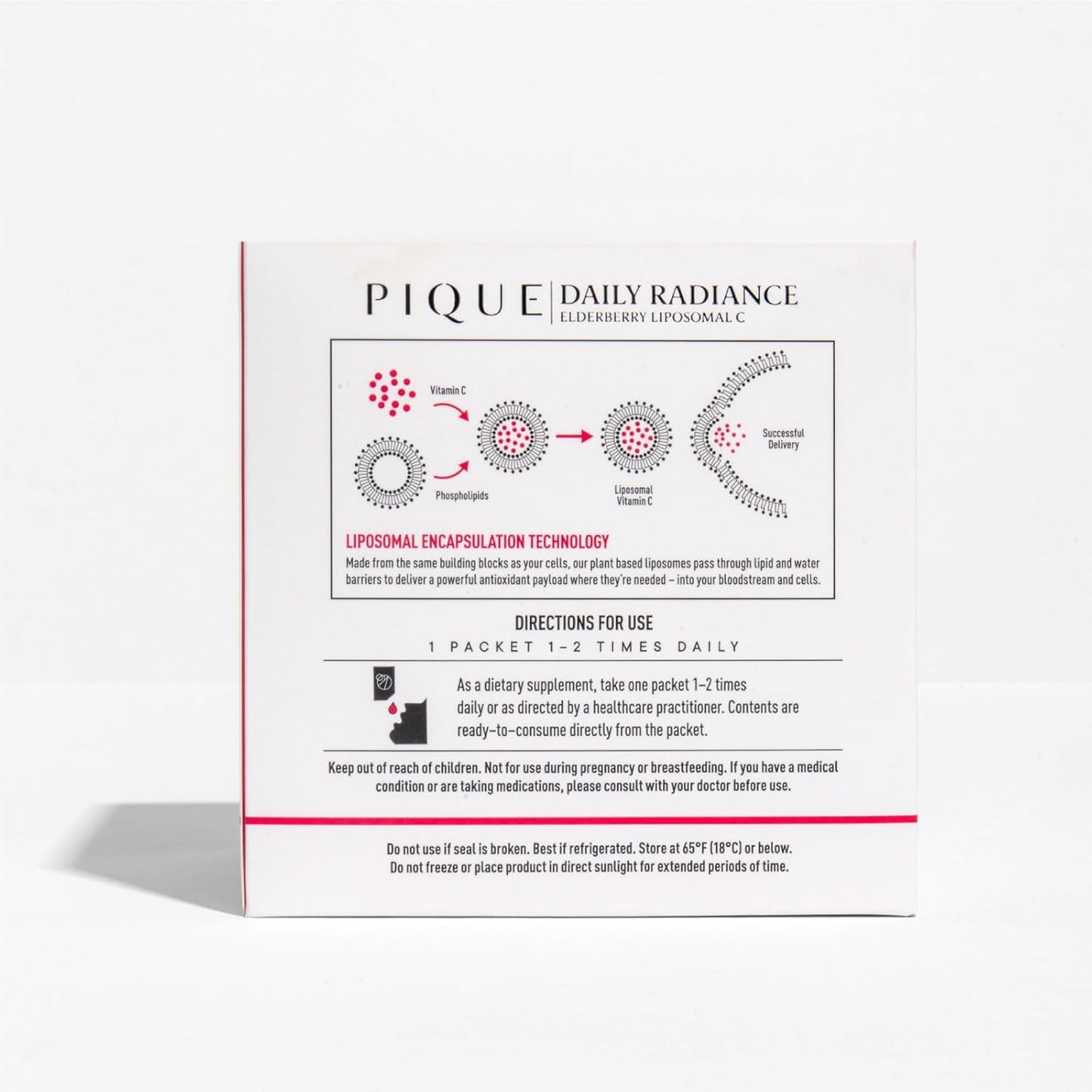 PIQUE Daily Radiance Liposomal Vitamin C with Elderberry - Immune Support for Collagen Production - 28 Packets