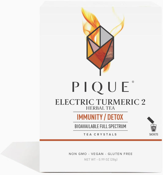PIQUE Electric Turmeric 2 - Immune Support, Inflammation Relief, Detox, Skin Health - 28ct Single Serve Sticks