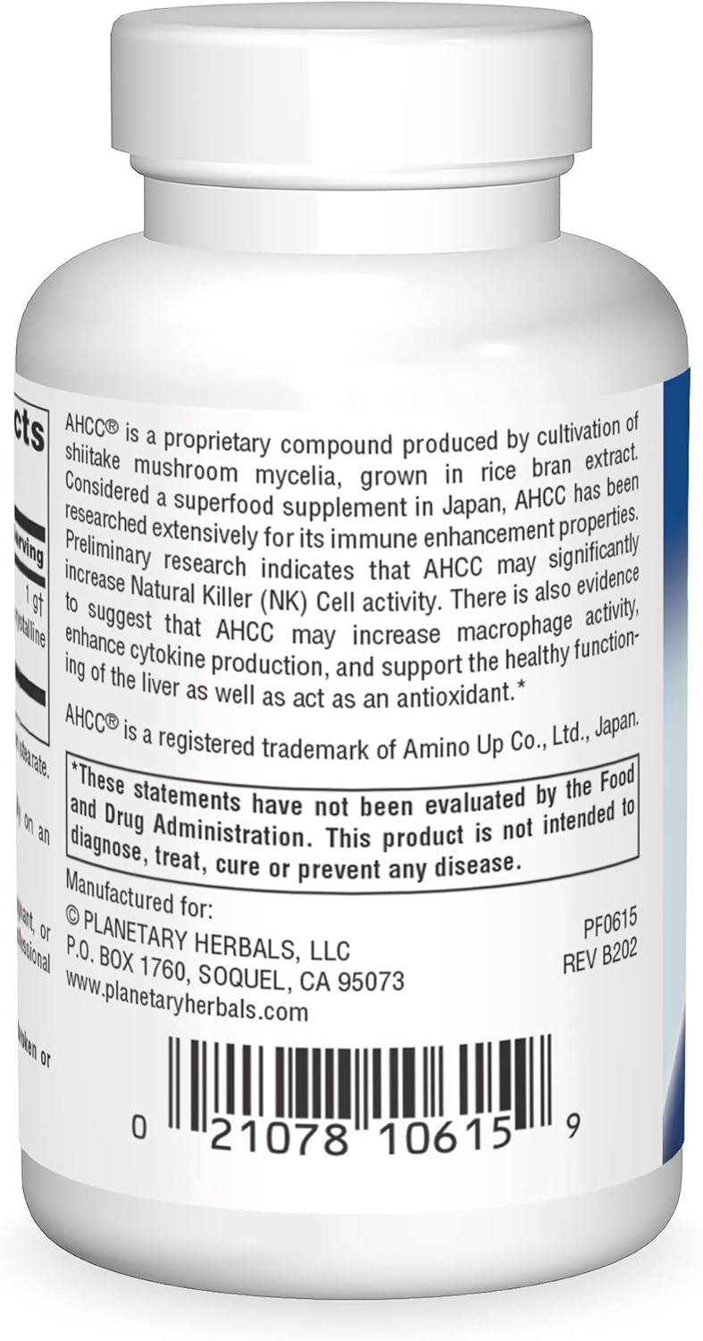 Planetary Herbals AHCC 500mg Capsules - Immune System Support Supplement