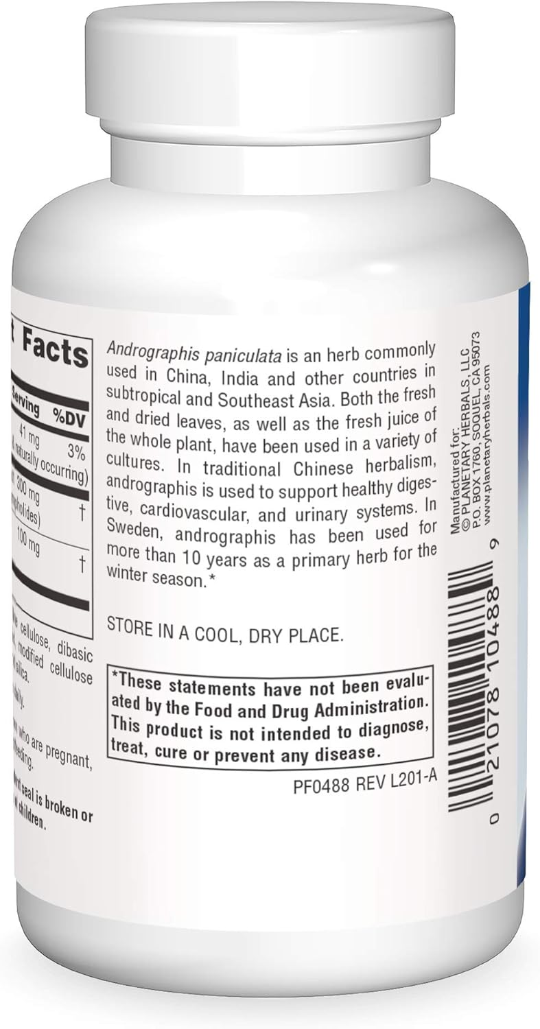 Planetary Herbals Andrographis 400mg Tablets - Supports Digestive, Cardiovascular, Urinary Health - Promotes Liver & Immune Function - 120 Count