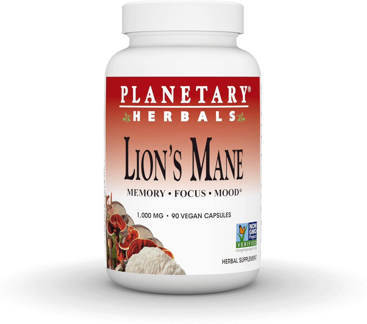 Planetary Herbals Lion's Mane Capsules - 1,000mg for Memory, Focus, Mood - 90 Vegan Capsules