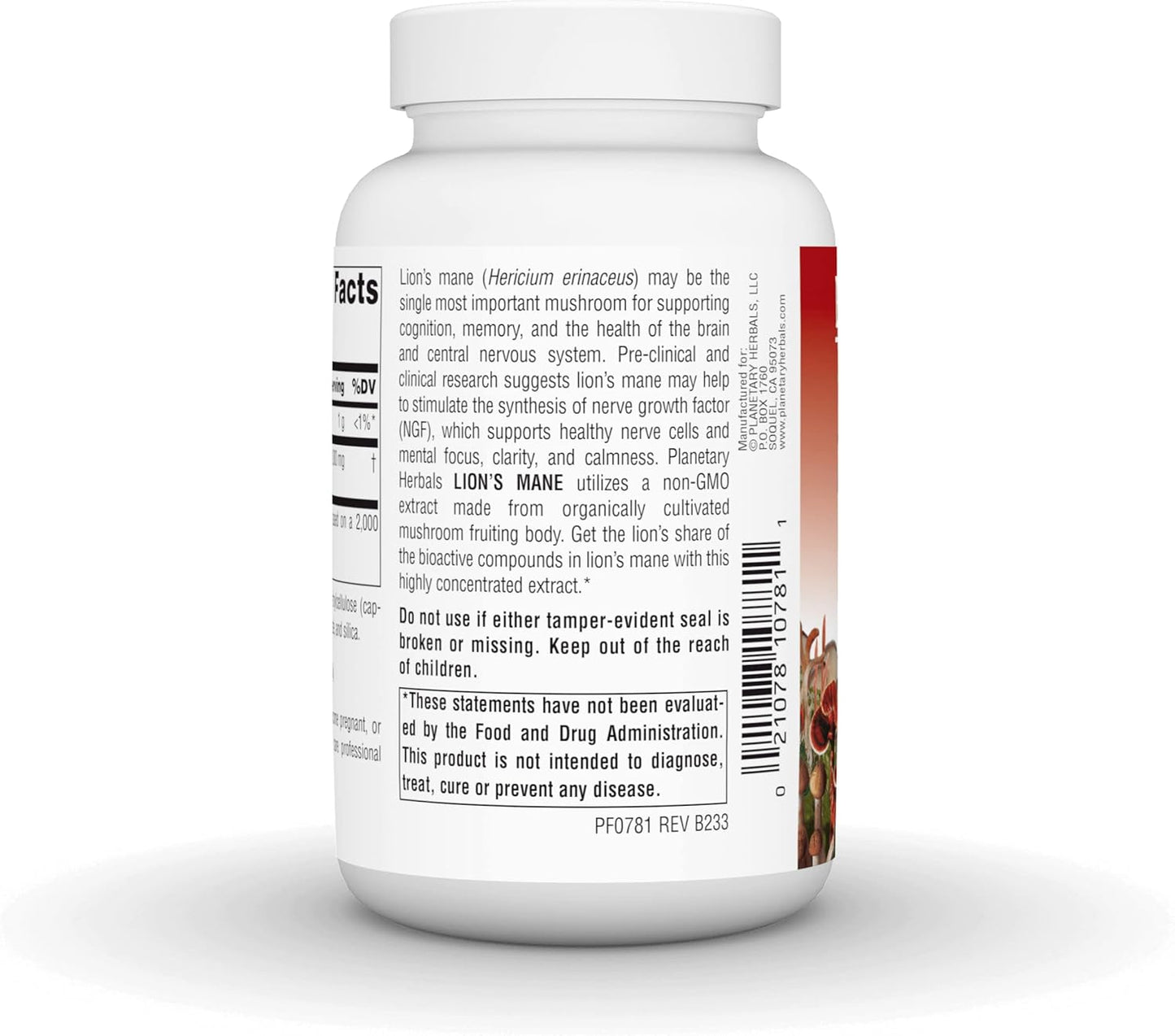 Planetary Herbals Lion's Mane Capsules - 1,000mg for Memory, Focus, Mood - 90 Vegan Capsules