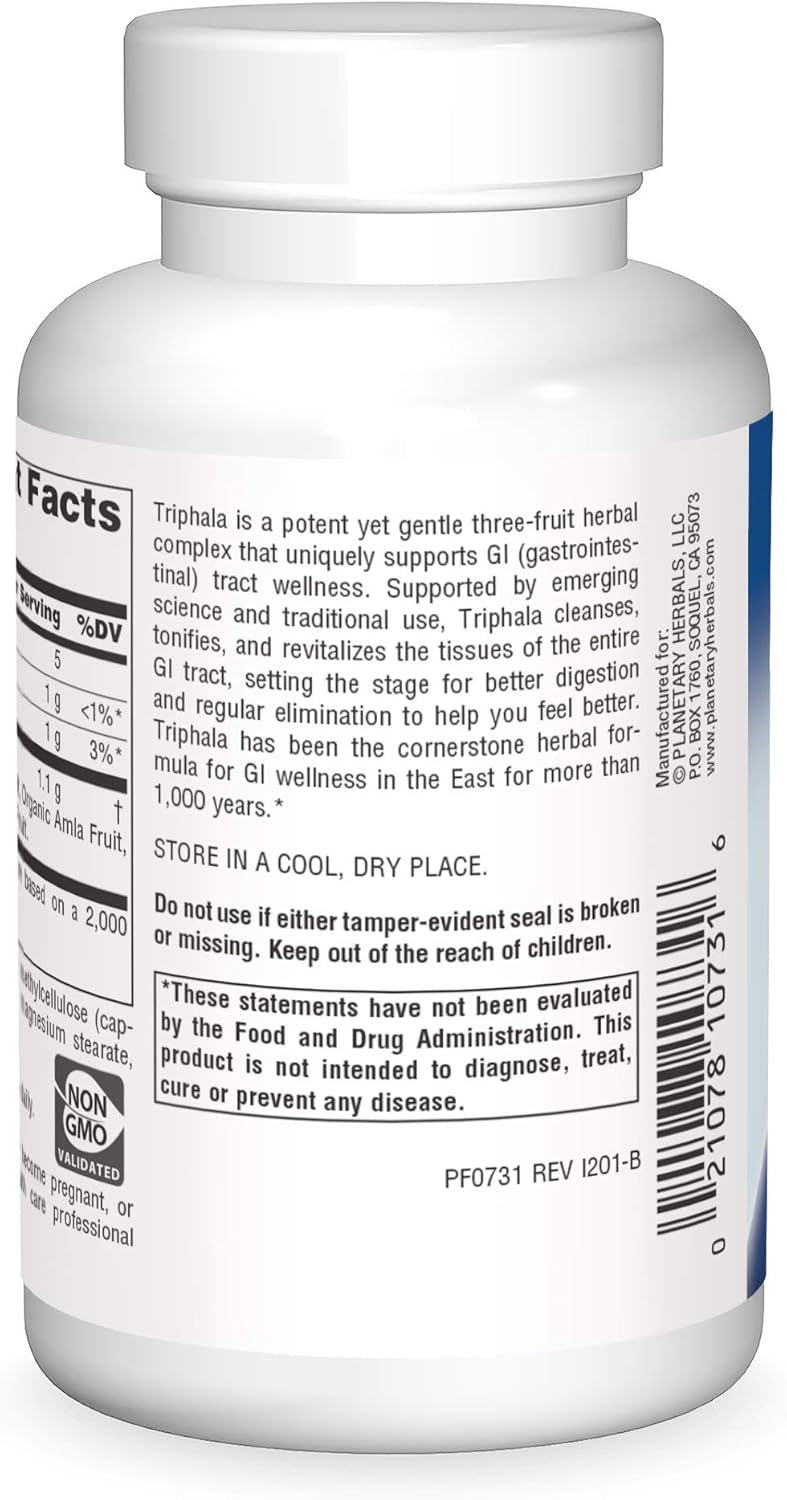 Planetary Herbals Triphala Gold 550mg, Herbal GI Tract Cleanser, 60 Vegan Capsules for Wellness
