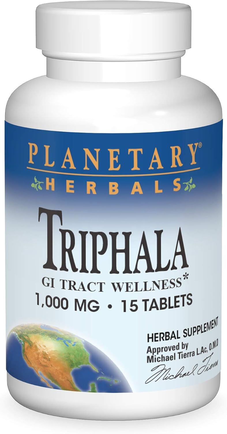 Planetary Herbals Triphala Internal Cleanser 1000mg Tablets - 15 Count