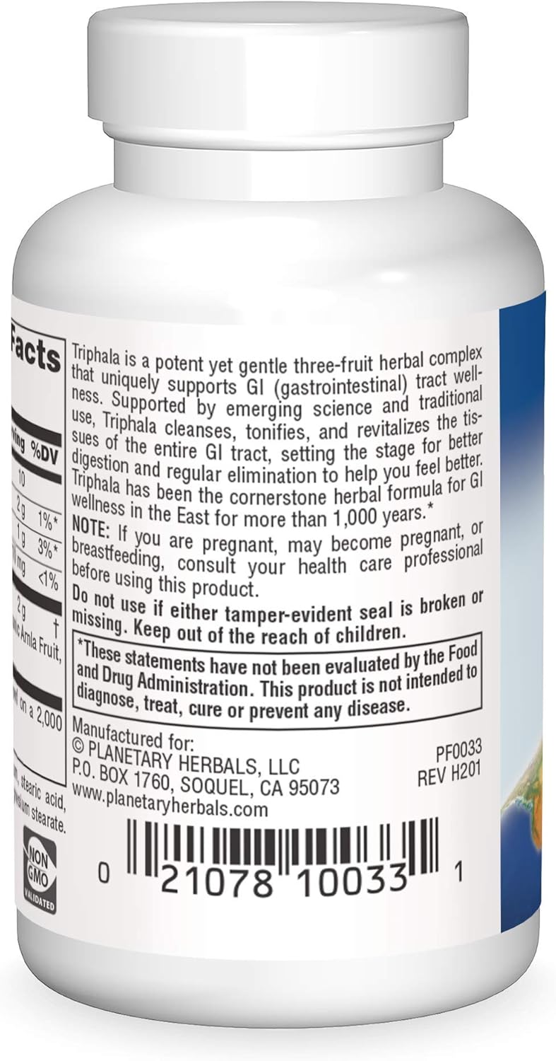 Planetary Herbals Triphala Internal Cleanser 1000mg Tablets - 15 Count