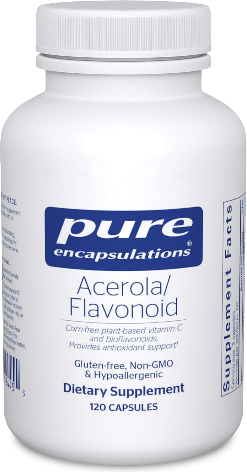 Plant-Based Acerola and Bioflavonoid Vitamin C Capsules - Corn-Free Formula | 120 Count