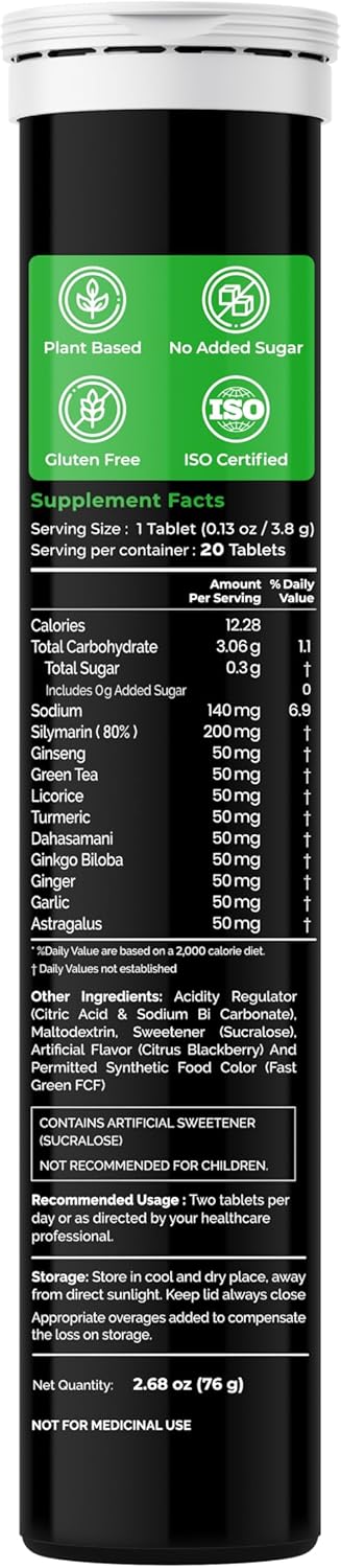 Plant-Based Auric Liver Support Supplement with Milk Thistle, Turmeric, Garlic & Ginger - 120 Tablets - Gluten-Free Liver Health Detox Formula